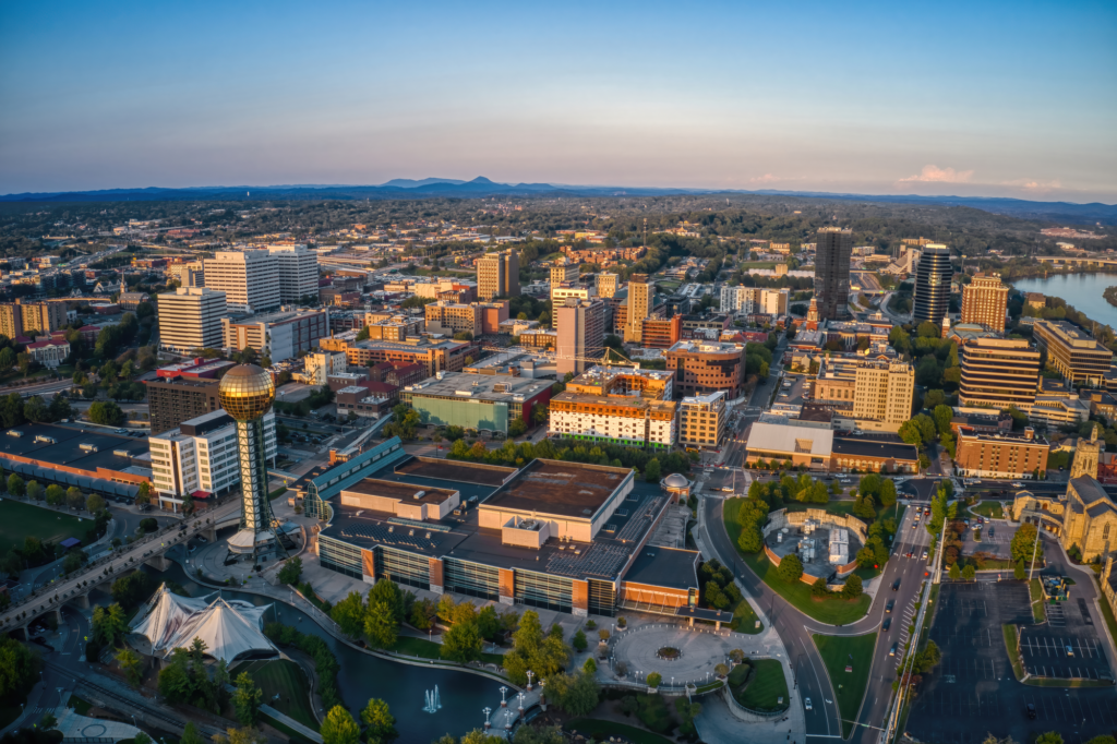 aerial view of knoxville tennessee during dusk utc